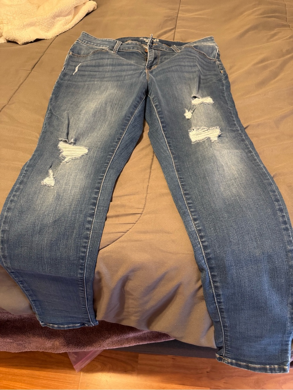 Maurices Women's Distressed Blue Boyfriend Jeans